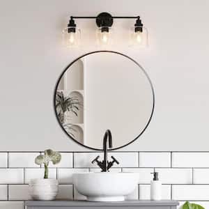 Modern Industrial Bell Bathroom Vanity Light 22 in. 3-Light Black Dome Wall Light with Clear Glass Shades
