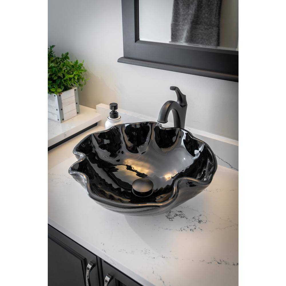 Midnight Wave 16.25'' Black Tempered Glass Vessel Sink