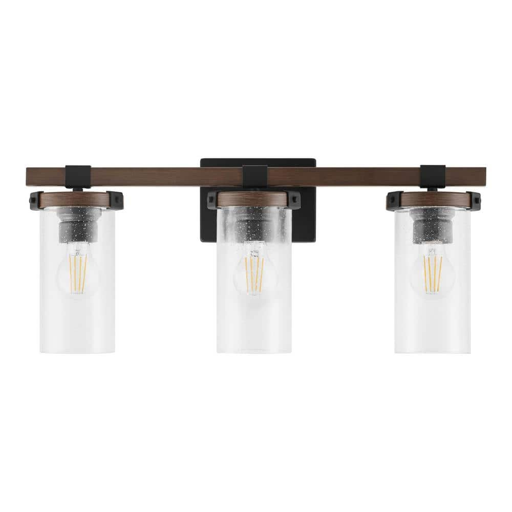 Richland 24 in. W 3-Light Dark Bronze Vanity Light Clear Seedy Glass -  Hampton Bay, KSF1303AX-01/DB