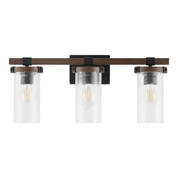 Hampton Bay Richland 24 in. W 3-Light Dark Bronze Vanity Light Clear Seedy Glass