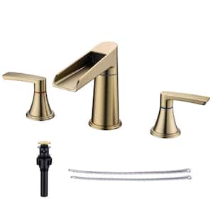 Waterfall 8 in. Widespread Double Handle Bathroom Faucet with Drain Assembly in Brushed Gold