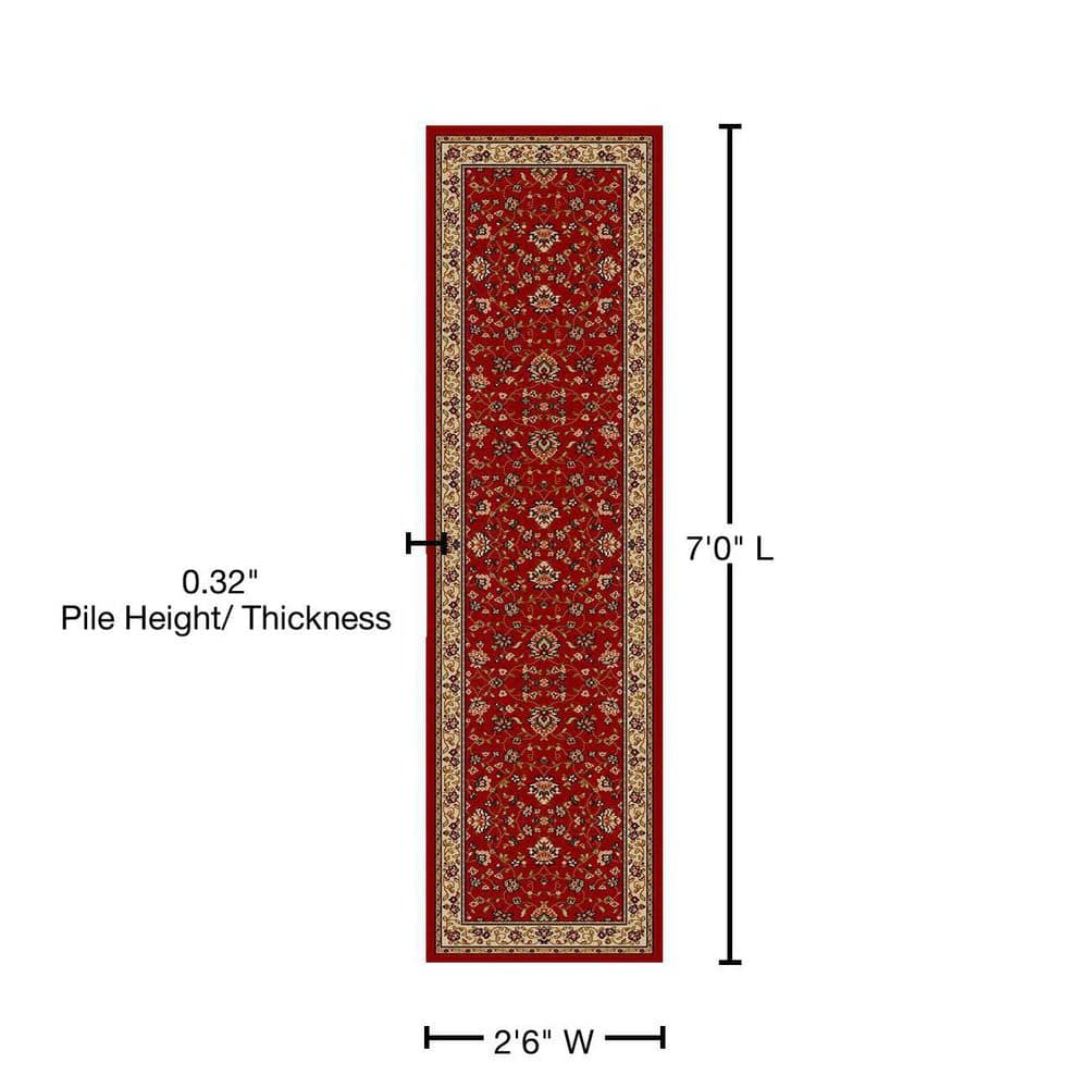 Red Floral Border 8' Runner Synthetic Area Rug