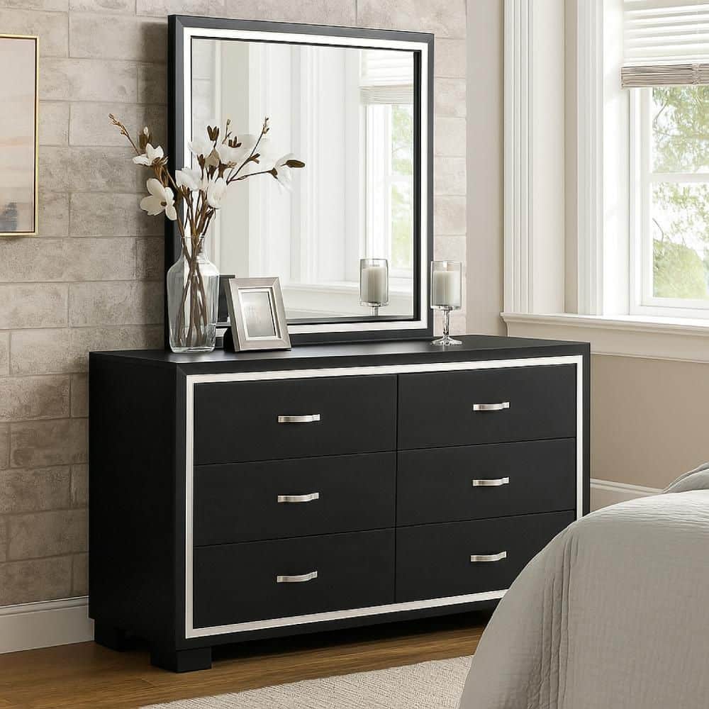 princess polly baby blue dress Geny 2pc Dresser and Mirror Set | 6 Drawers | Silver Trim