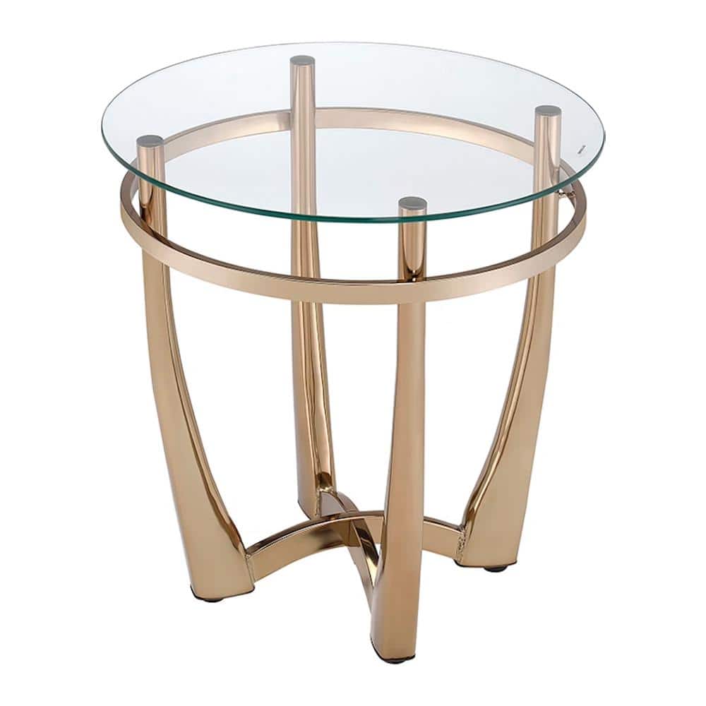Champagne Metal and Clear Glass Round End Table, 23"