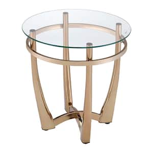 Orlando II 23 in. Champagne Clear Round Glass End Table