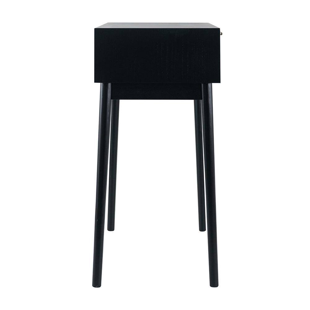Ela 35 Inch Black Wood Console Table with Rattan Drawers