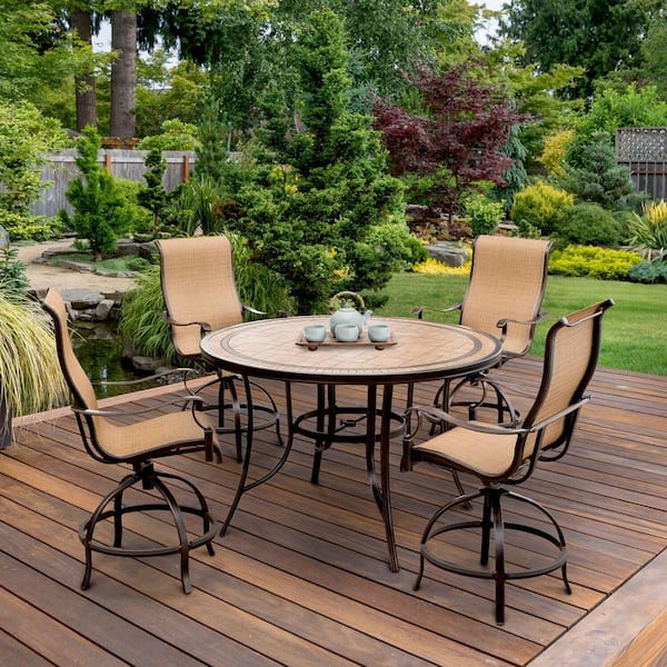 Hanover Monaco 5-Piece Aluminum Outdoor High Dining Set with Round