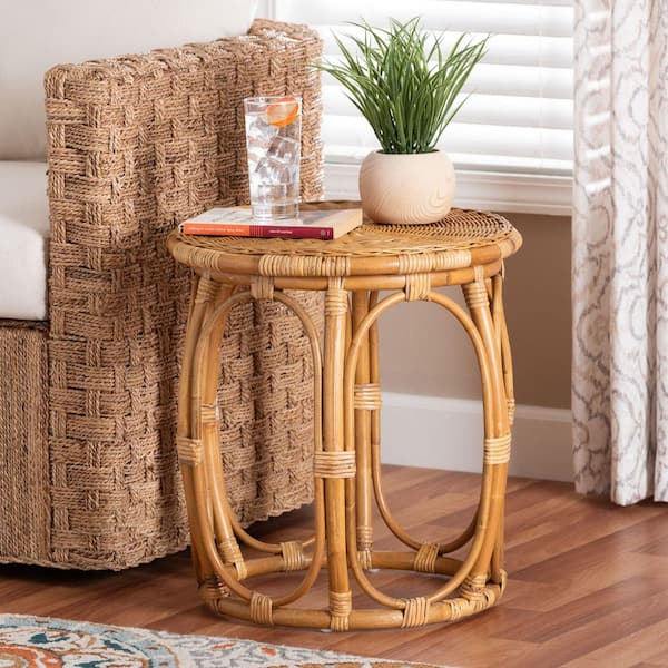 Jayana 18.5 in. Light Honey Round Rattan End Table