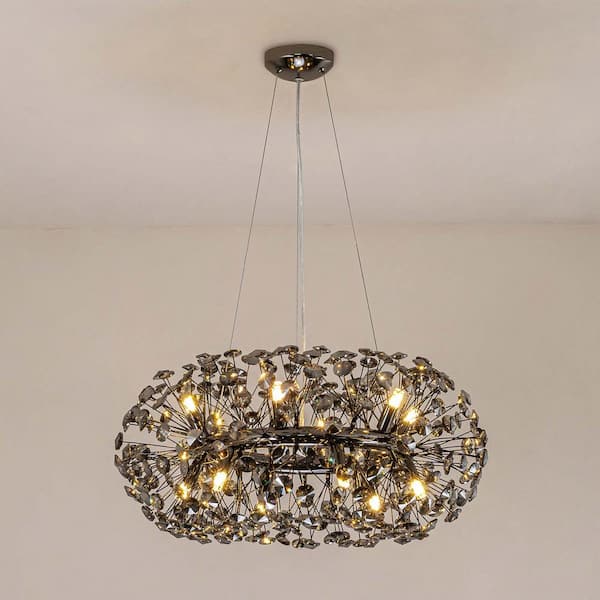 GoYeel 12-Light Wagon Wheel Modern/Contemporary Black Glam Round Crystal Dry Rated Chandelier