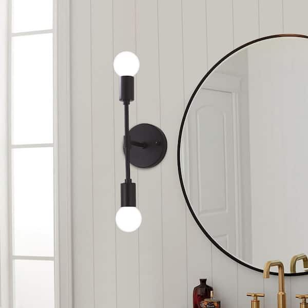 LWYTJO 5.6 in. 2-Light Black Reversible Wall Sconce for Bathroom Living Room Bedroom