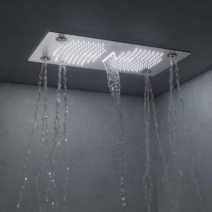 AuroraSymphony LED 5-Spray Ceiling Mount 28 in. and 16 in. Fixed and Handheld Shower Head 2.5 GPM in Brushed Nickel