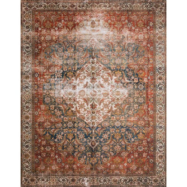 Loloi Layla Ocean/Multi 3 ft. 6 in. x 5 ft. 6 in. Distressed Bohemian Printed Area Rug