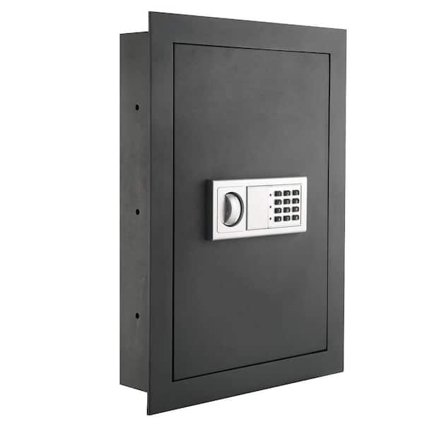 Unbranded 0.58 cu. ft. Digital Wall Safe - Electronic Lockbox with Keypad, 2 Manual Override Keys and 3 Interior Shelves, Gray