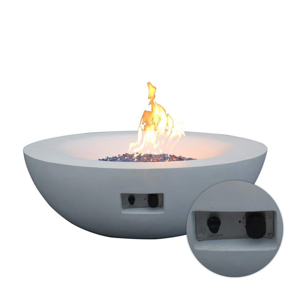 42'' Antique White Round Concrete Propane Gas Fire Pit