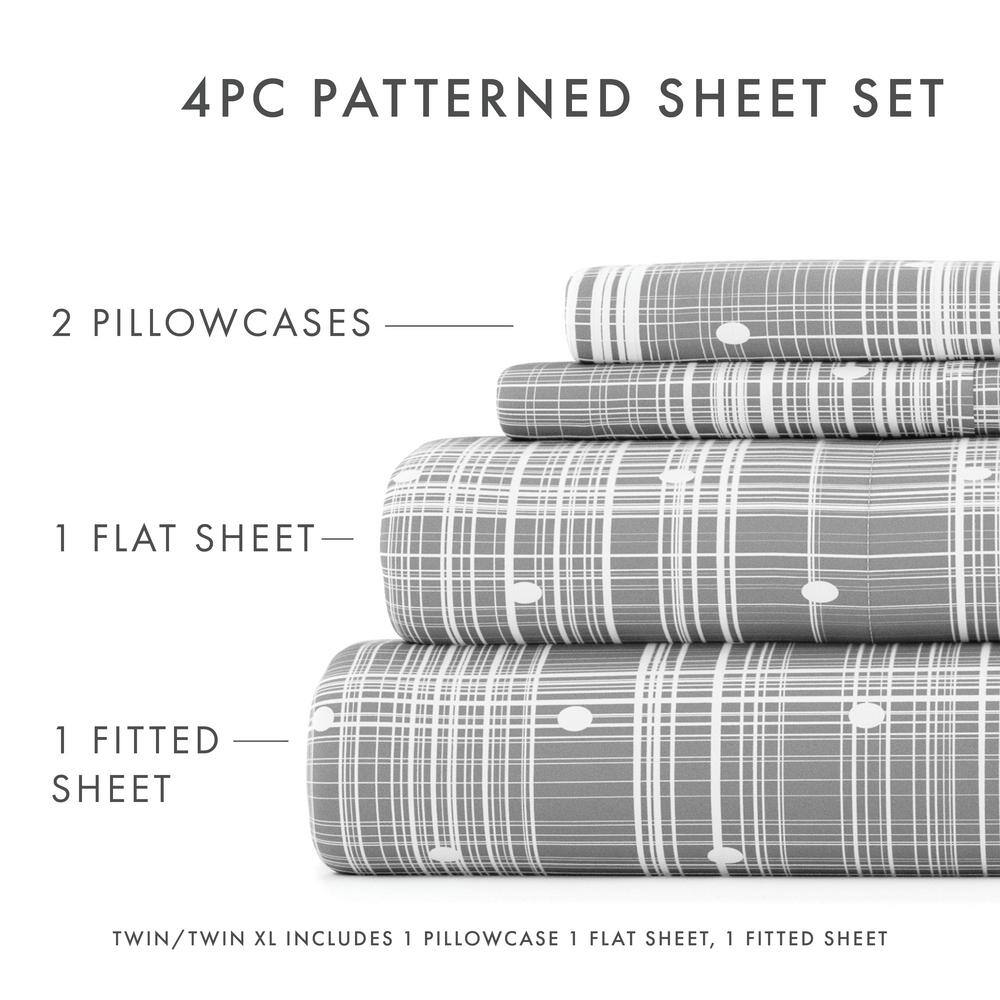 Gray and White Plaid Polka Dot Twin Sheet Set