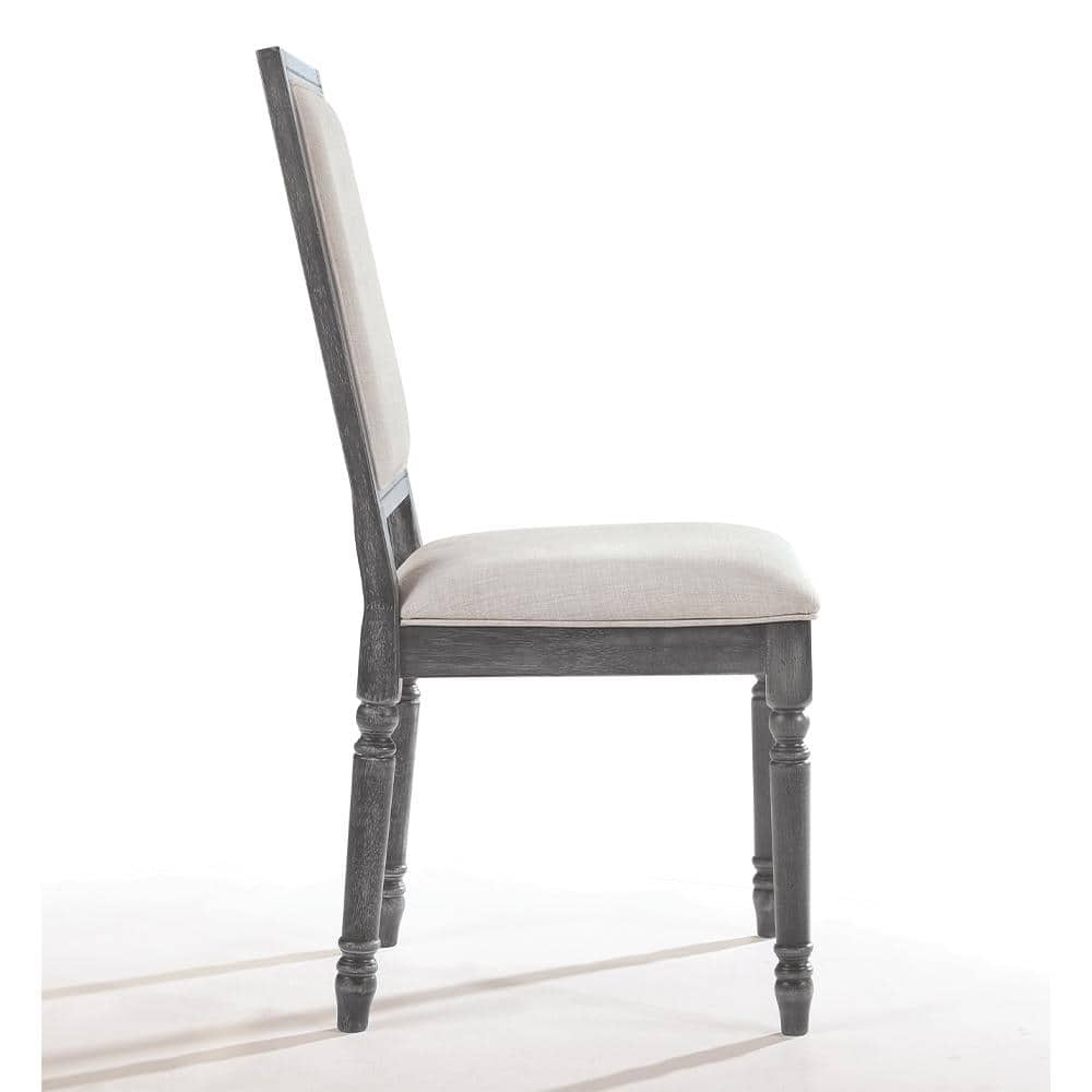 Elegant Gray Linen High-Back Wood Side Chair with Turned Legs
