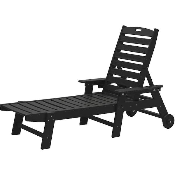 Black 1-Piece HDPE Outdoor Chaise Lounge Chair
