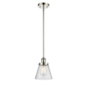 Cone 1-Light Polished Nickel Cone Pendant Light with Seedy Glass Shade