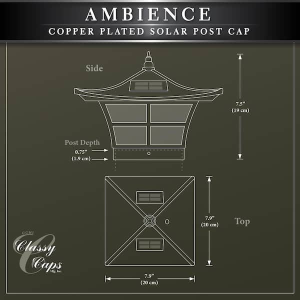 CLASSY CAPS Ambience 4 in. x 4 in. Outdoor Electroplated Copper Solar Post Cap (2-Pack)
