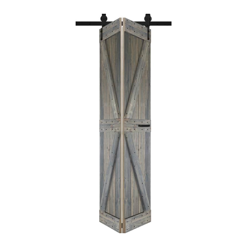 Aged Barrel Solid Spruce Wood Bi-Fold Barn Door with Hardware