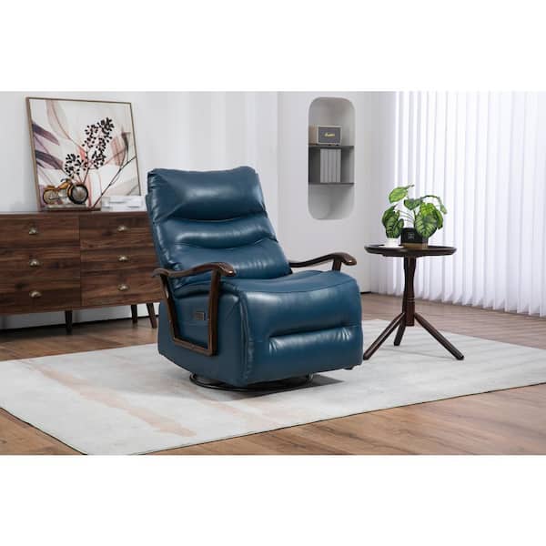 Blue Faux Leather Recliners Swivel Rocker Recliner Power Glider Chair Recliner