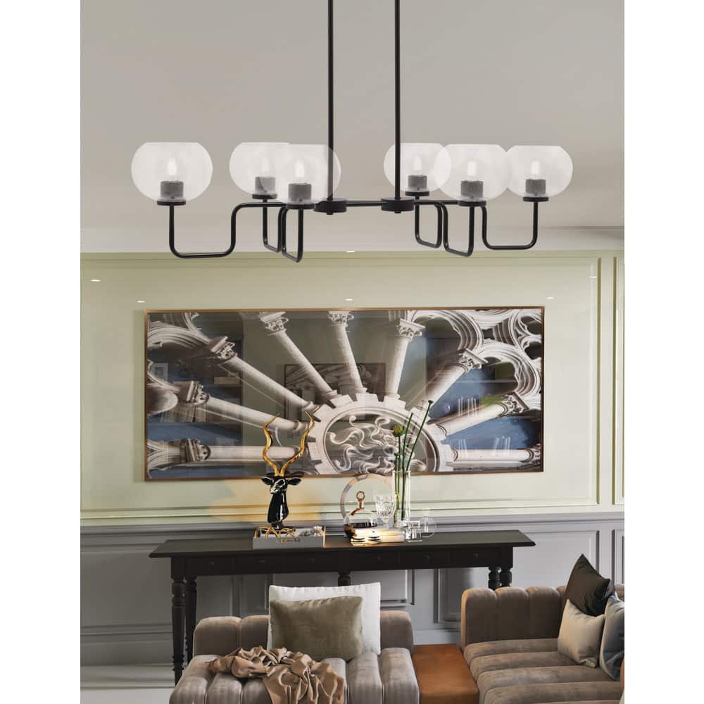 Elonia 6 Light Matte Black Linear Chandelier with 7 in. Clear Bubble ...