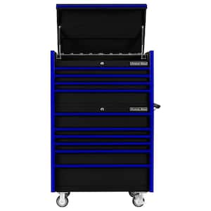 DX Series 41 in. 10-Drawer Black Steel Tool Chest Combo with Blue Drawer Pulls