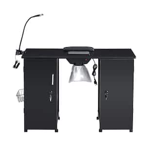 41.73 in. Black Manicure Table Nail Desk Beauty Spa Salon Workstation with Electric Downdraft Vent and LED Lamp