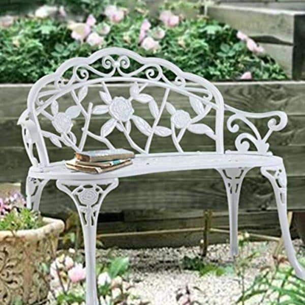 Boyel Living 39 In White Rose Pattern Metal Garden Bench Wf Hfhw002 W1 The Home Depot White Rose Pattern Metal Garden Bench, White Metal Garden Bench