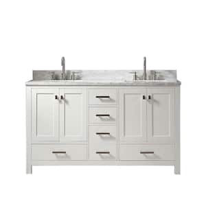 Monet 60in.W X22in.DX35.4 in.H Bathroom Vanity in White with Marble Stone Vanity Top in White with Double White Sink