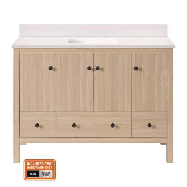 Rory 48 in. Single Sink Freestanding Bathroom Vanity in White Oak with White Engineered Marble Top (Assembled)
