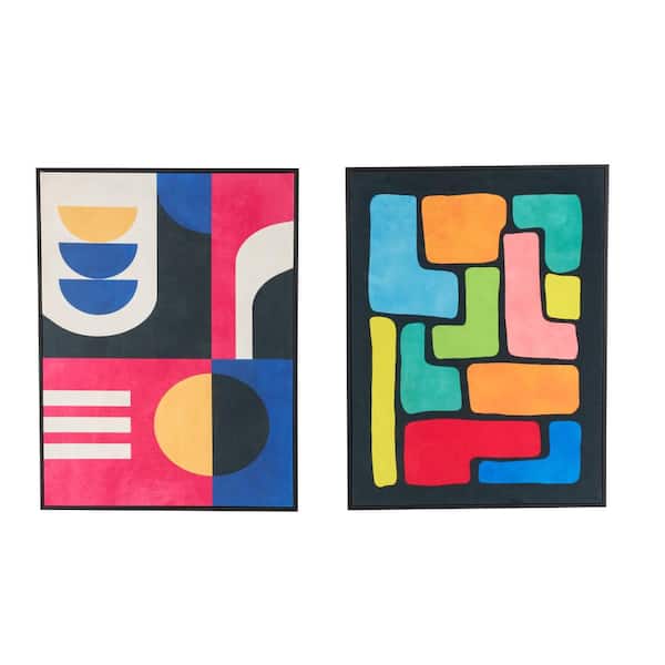 Litton Lane 2-Panel Geometric Framed Wall Art with Black Frame 33 in. x 25 in.