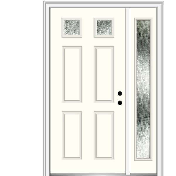 MMI Door 48 in. x 80 in. Left-Hand Inswing Rain Glass Alabaster Fiberglass Prehung Front Door on 4-9/16 in. Frame