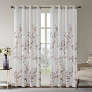 Vera Mauve Rayon/Polyester 50 in. W x 84 in. L Burnout Printed Semi- Sheer Curtain (Single Panel)