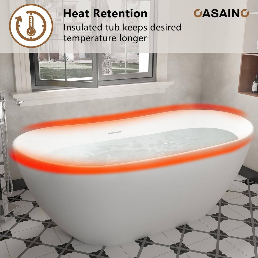 65'' White Solid Surface Freestanding Soaking Bathtub