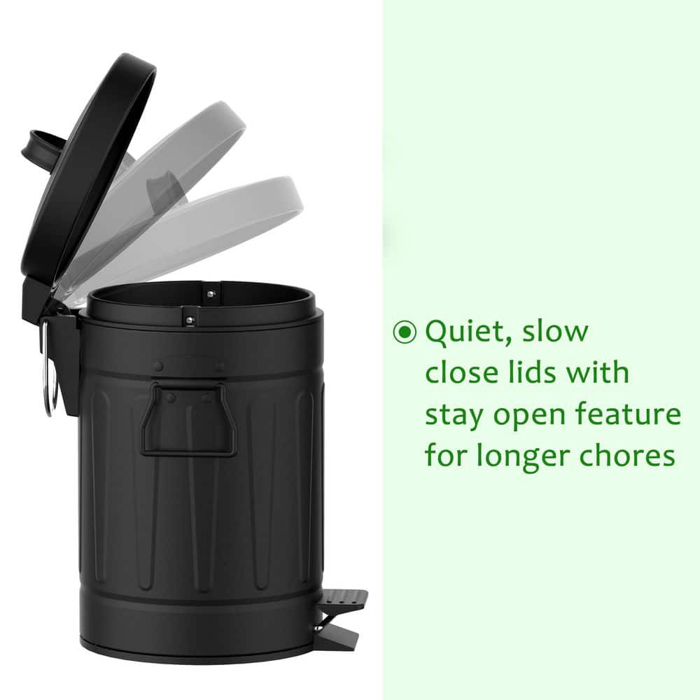 Black Carbon Steel Kids' Pedal Trash Can Set