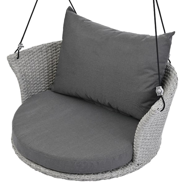 myhomore 33.8 in. Gray Single Person Wicker Porch Swing with Cushion