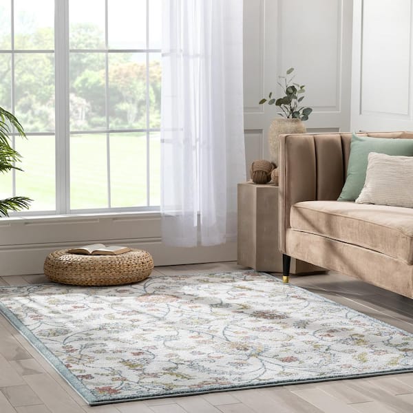 Ivy Metonia Vintage Oriental Floral Ivory 7 ft. 10 in. x 9 ft. 10 in. Area Rug