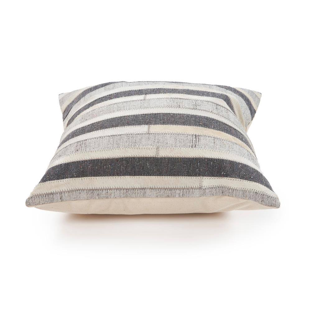 Charcoal and Beige Faux Leather Square Throw Pillow, 20"