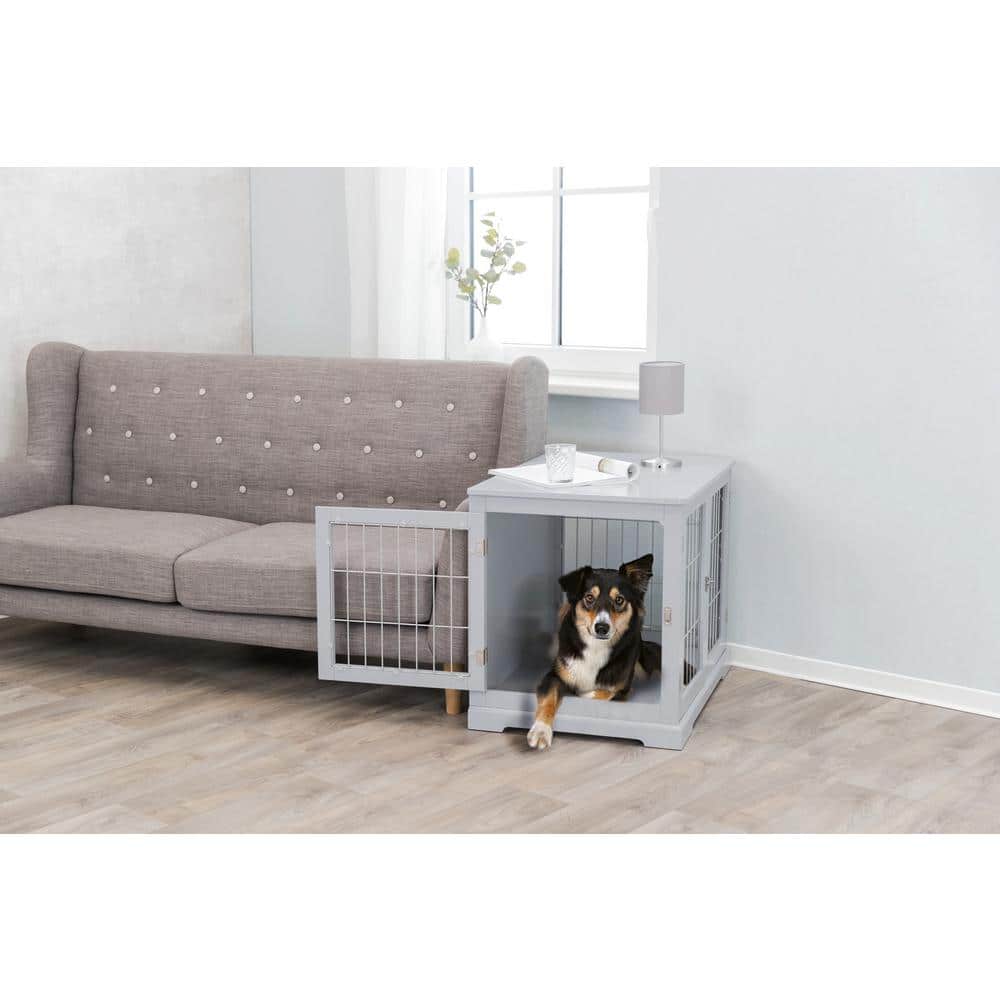 Gray Medium Wooden Dog Crate Table with Lockable Doors