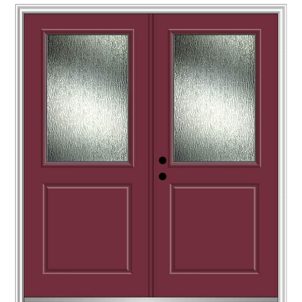 MMI Door 72 in. x 80 in. Right-Hand/Inswing Rain Glass Burgundy Fiberglass Prehung Front Door on 4-9/16 in. Frame