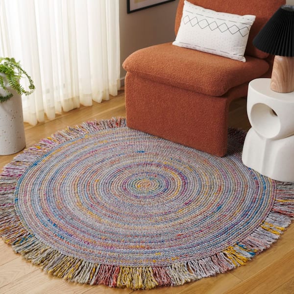 Renewal 5 ft. x 5 ft. Red/Blue Woven Fringe Round Area Rug