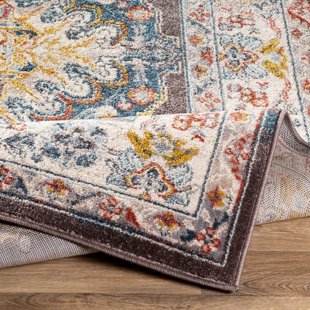 Elegant Blue Medallion 84" x 62" Synthetic Area Rug