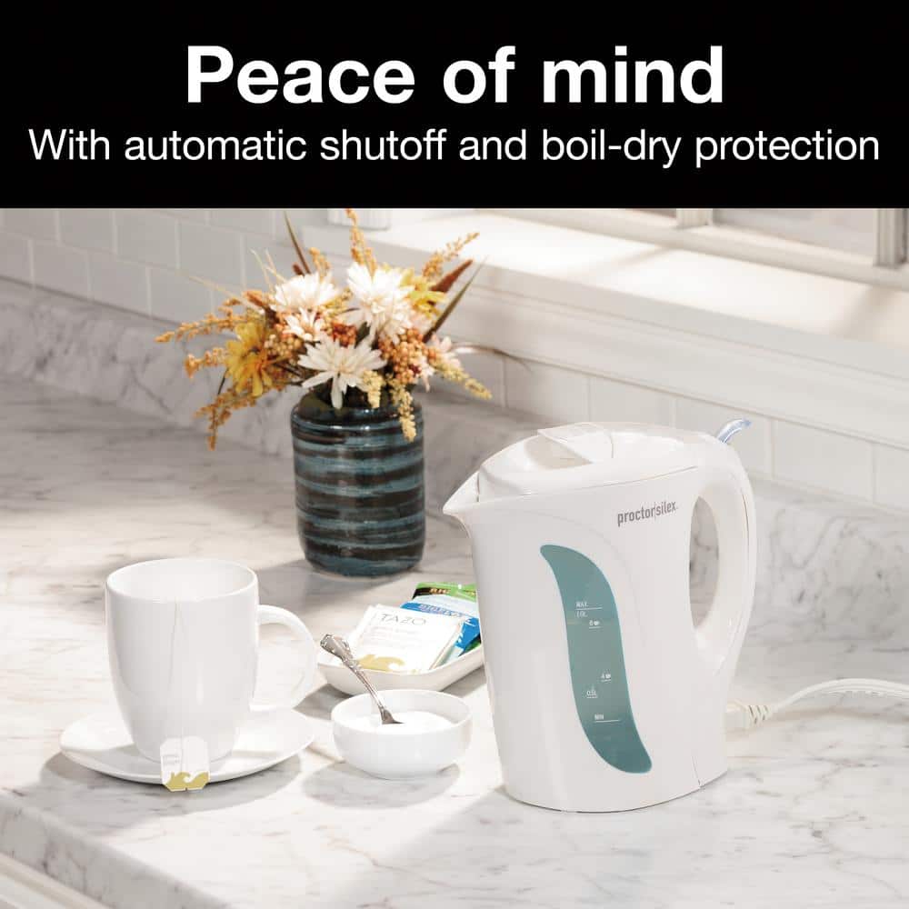 Proctor Silex 1 Liter White Electric Kettle with Auto Shutoff