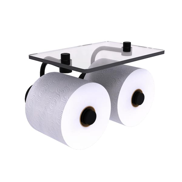 Allied Brass Waverly Place Collection Wall Mounted Toilet Paper Holder in Matte Black with Glass Shelf