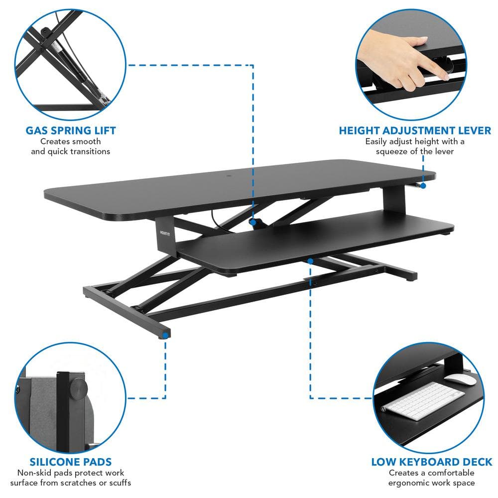 ErgoFlex Black Adjustable Standing Desk Converter, 37" Dual Monitor Capacity
