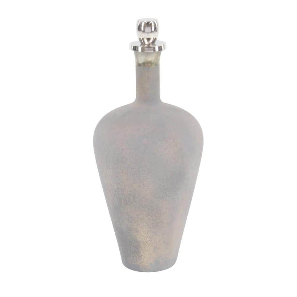 Elegant 28" Abstract Gray Glass Statue with Aluminum Accents