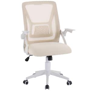 Office Chair for Computer Task Work Fabric Swivel Ergonomic Task Chair in Beige Mesh Lumbar Support with Adjustable Arms