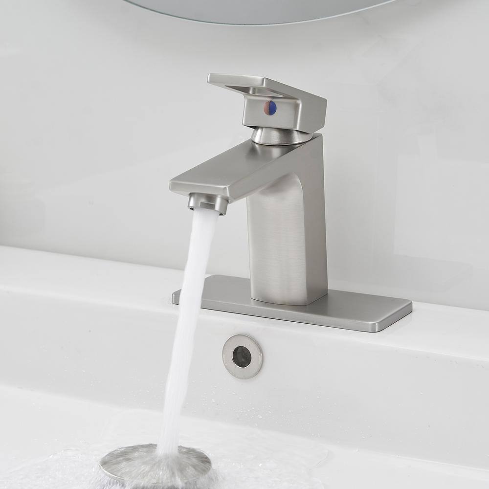 Brushed Nickel Single Handle Bathroom Faucet with Pop-Up Drain