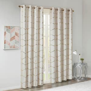 Khloe Ivory/Gold Sheer 50 in. W x 84 in. L Blackout Curtain (Set of 2)